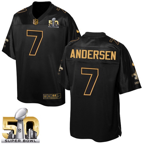 Men's Elite Morten Andersen Nike Jersey Black - #7 Pro Line Gold Collection NFL New Orleans Saints